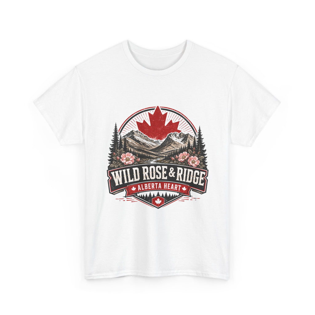 Wild Rose & Ridge Alberta Tee — Canadian Mountain Graphic T-Shirt