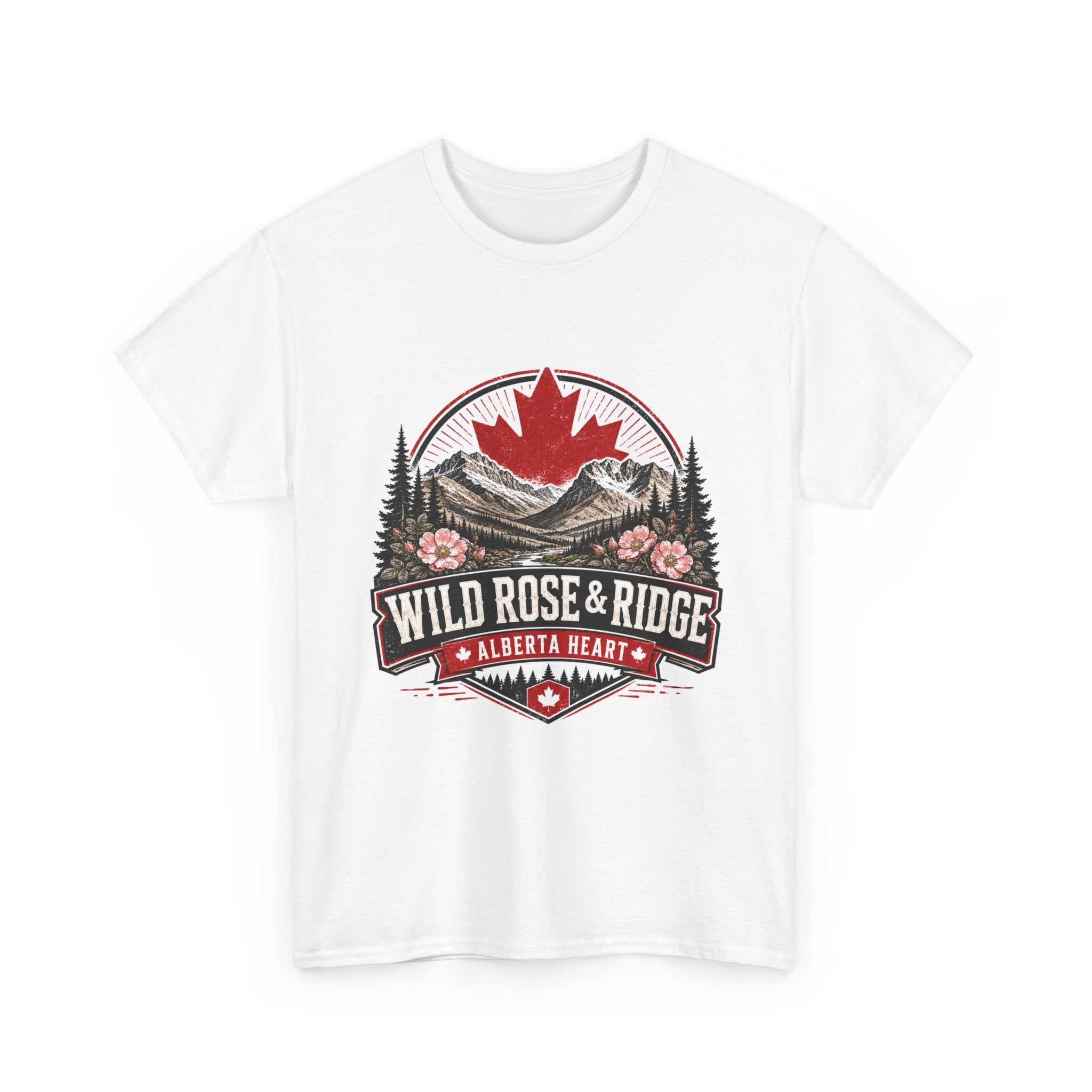 Wild Rose & Ridge Alberta Tee — Canadian Mountain Graphic T-Shirt