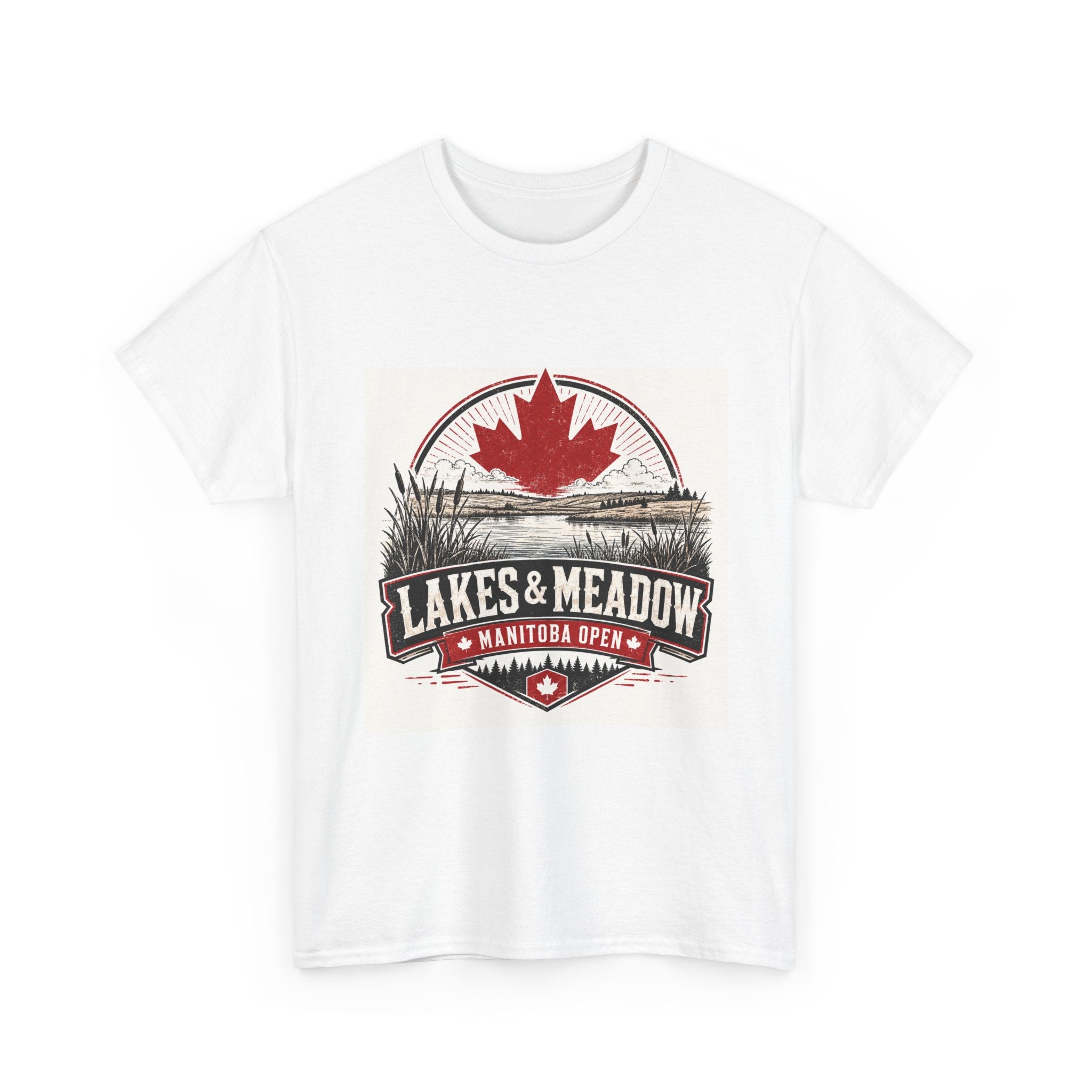 Lakes & Meadow Manitoba Tee — Canadian Maple Outdoor Graphic T-Shirt