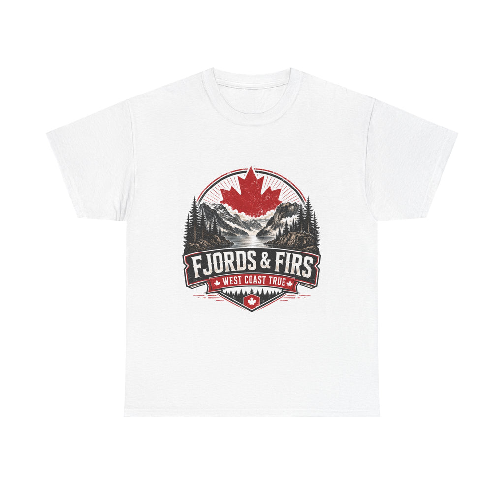 Fjords & Firs Tee — West Coast Travel Canadian Maple Adventure Shirt