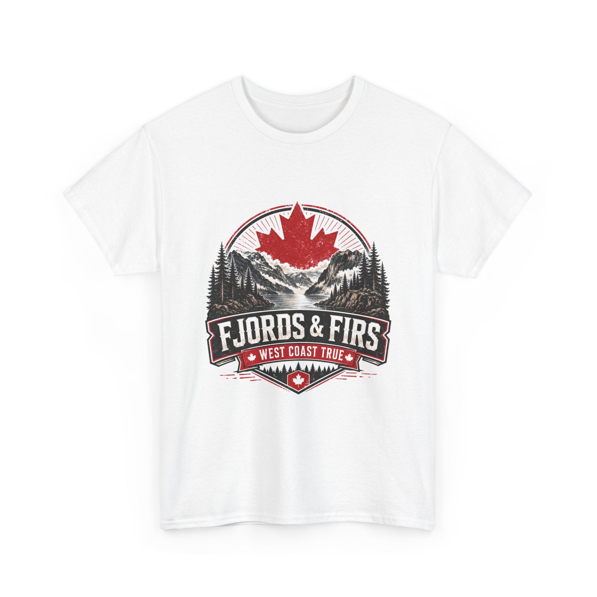 Fjords & Firs Tee — West Coast Travel Canadian Maple Adventure Shirt