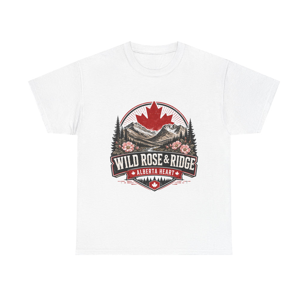 Wild Rose & Ridge Alberta Tee — Canadian Mountain Graphic T-Shirt