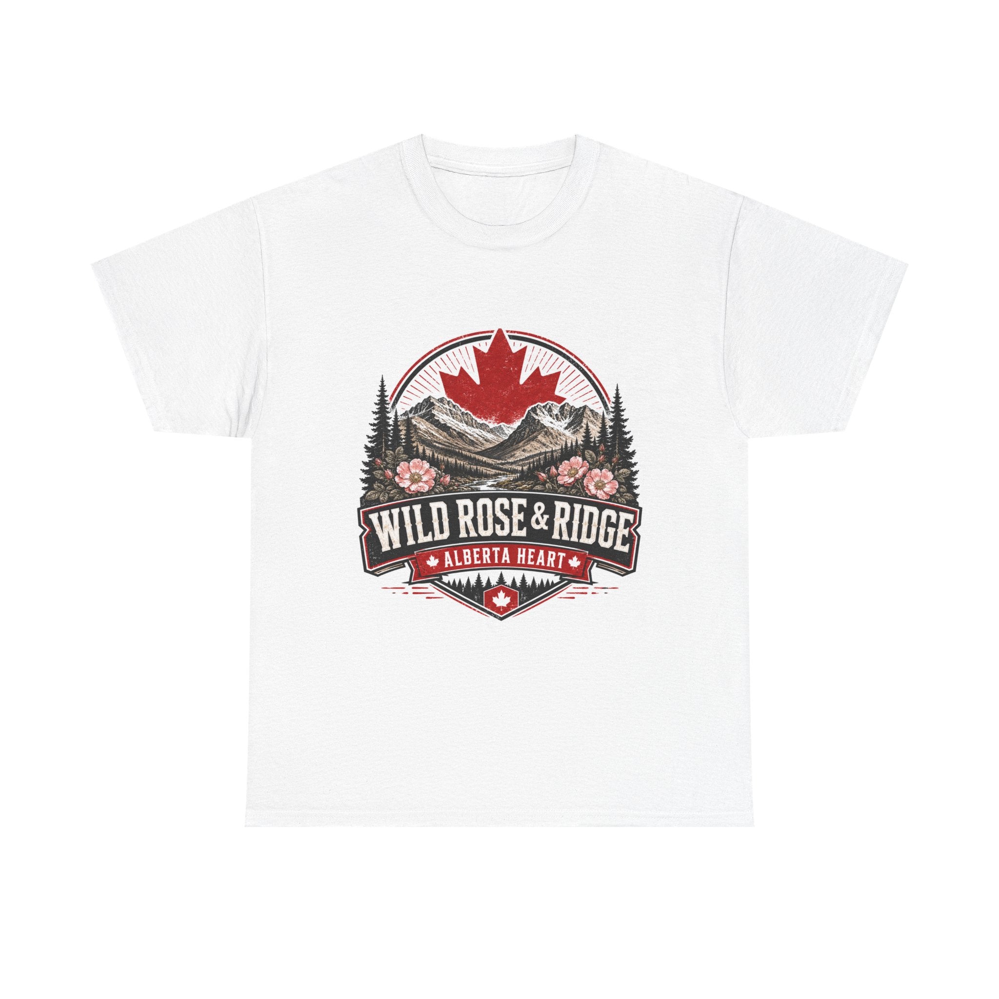 Wild Rose & Ridge Alberta Tee — Canadian Mountain Graphic T-Shirt