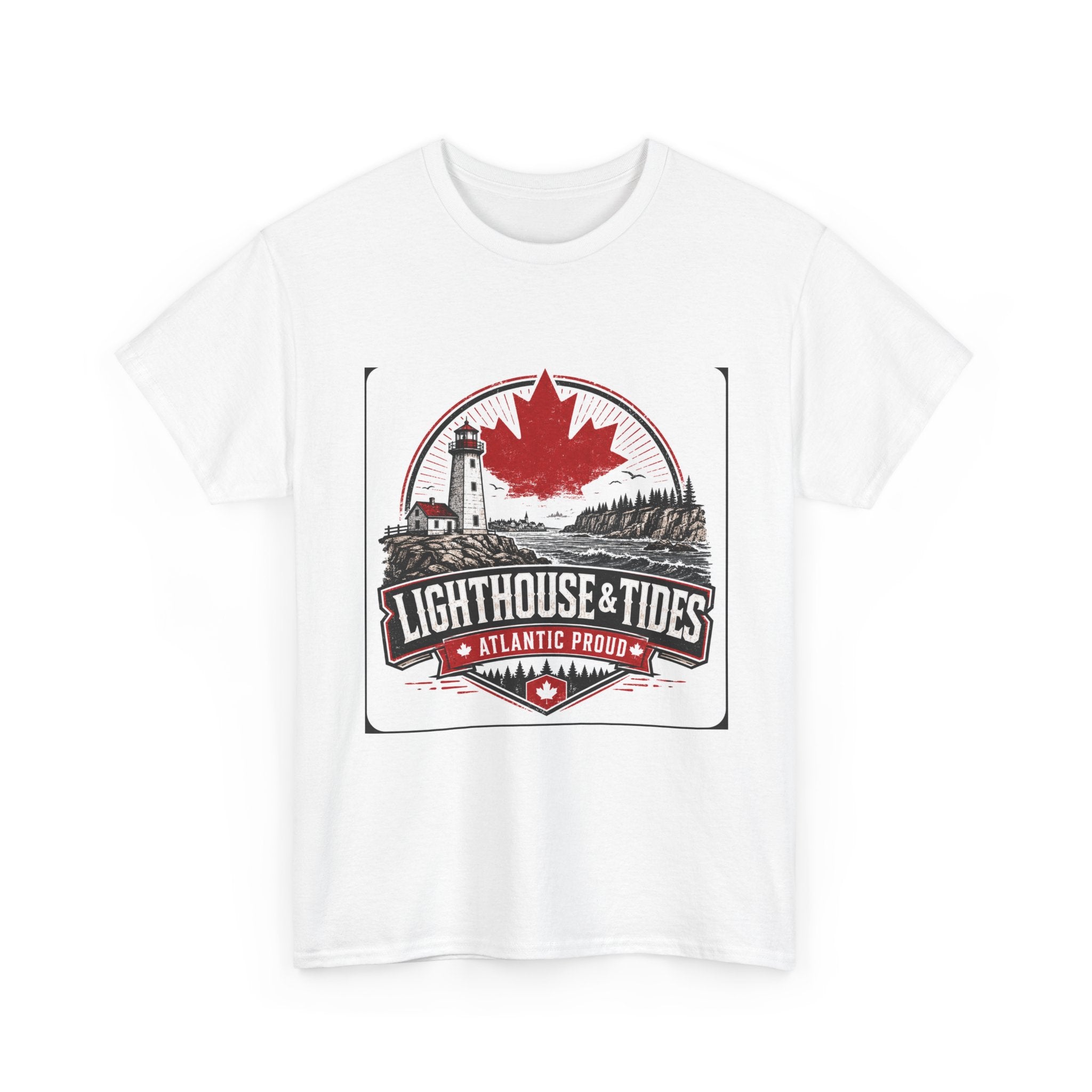 Lighthouse & Tides Atlantic Canada Tee — Canadian Maple Leaf Coastal Vintage T-Shirt